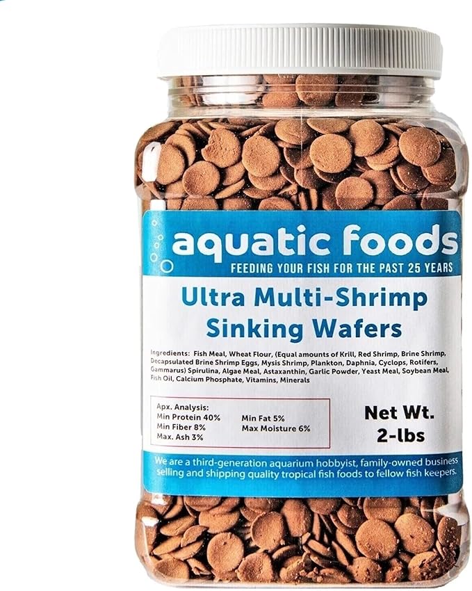Ultra Mutli-Shrimp 12mm - 1/2'' Sinking Wafers of 10-Types of Shrimp. Ideal for Bottom Fish, Plecos, Snails, Crayfish, All Herbivorous & Omnivorous Tropical Fish..2-lb Jar