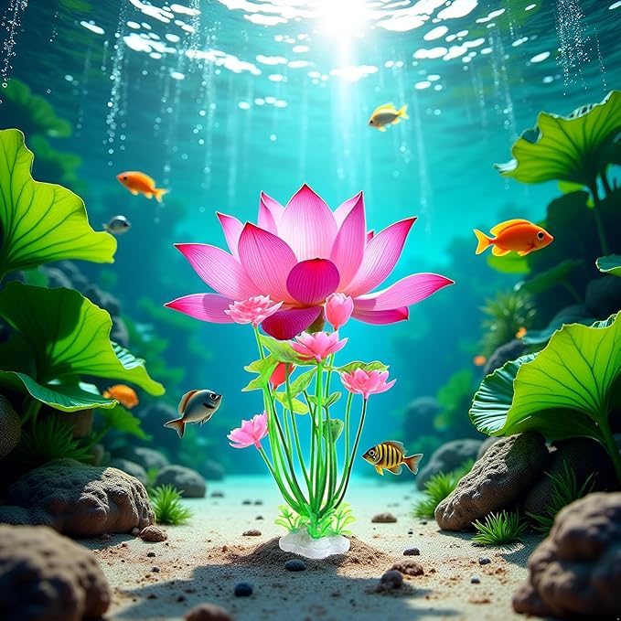 1pc Pink Artificial Water Plants,Plastic Lotus Fish Tank Ornament,Aquatics Grass Flower Simulation Wedding Favors,Plastic Plants for Party Fish and Aquatic Pets,Aquarium Décor