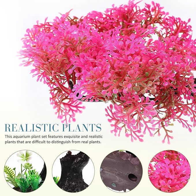 Toyvian Realistic Fish Tank Plants Set Aquarium Decorations Simulated Water Plants Betta Fish Tank Accessories Plastic Aquarium Plants Fade-Resistant 10.62X9.44X3.74 Inches