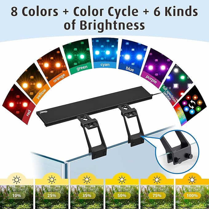hygger Clip On Full Spectrum Aquarium LED Light, 26W Day-Night Dual Timer Sunrise-Day-Sunset-Moon Fish Tank Light, Adjustable Timer Brightness with 9 Colors for Planted Tank