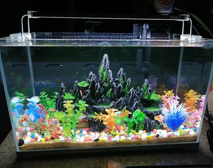 AWXZOM Extra Large Aquarium Decorations - Big Mountain View Ornaments, Come with 1 Little Diver and 2X 4inch Aquarium Plastic Plants