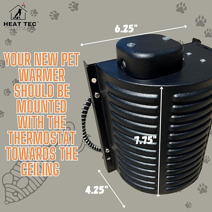 Pet Warmer by Heat Tec | 400w Dog House Heater with Chew Resistant Cord | Thermostatically Controlled | Safe - Dry Heat