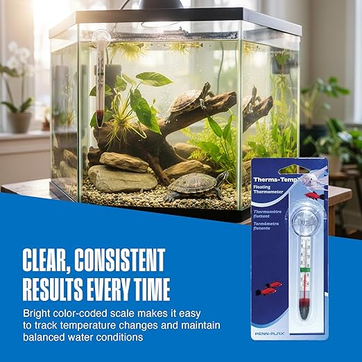 Penn-Plax Therma-Temp Floating Aquarium Thermometer - Easy to Read - Temperature Gauge with Optional Suction Cup & Removable Mount - Safe for Freshwater & Saltwater Tanks - Multicolor, 4.25 Inches