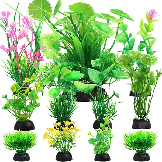 QUOZUO Fish Tank Accessories Aquarium Decorations Green Plants, 11cs Small Goldfish Turtle Tank Decorations Artificial Plants, Aquarium Decor Plastic Grass Plant
