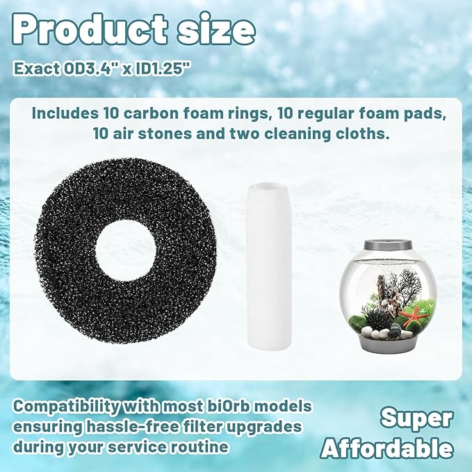 Novabright 32 Pack Filter Replacement Kit Compatible with BiOrb Aquariums Filter Cartridge Accessories10 Carbon Rings 10 Regular Foam 10 Air Stone 2 Cleaner Pad