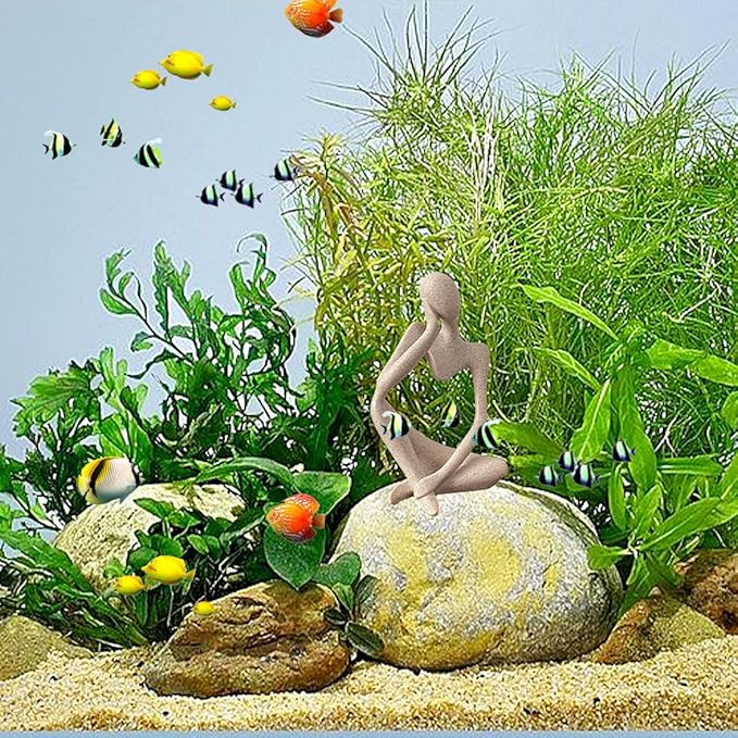 Sandstone Thinker Statue Fish Tank Decorations Abstract Aquarium Ornament Art Sculpture Decor Decorative Figurines Resin Figure for Home Office (Left Thinker)