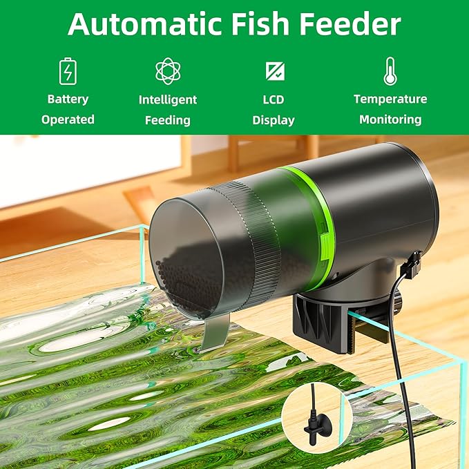 Aysoner Automatic Fish Feeder for Aquarium: Temperature Display Smart Fish Food Dispenser with Moisture-Proof for Betta Turtle Tank During Vacation