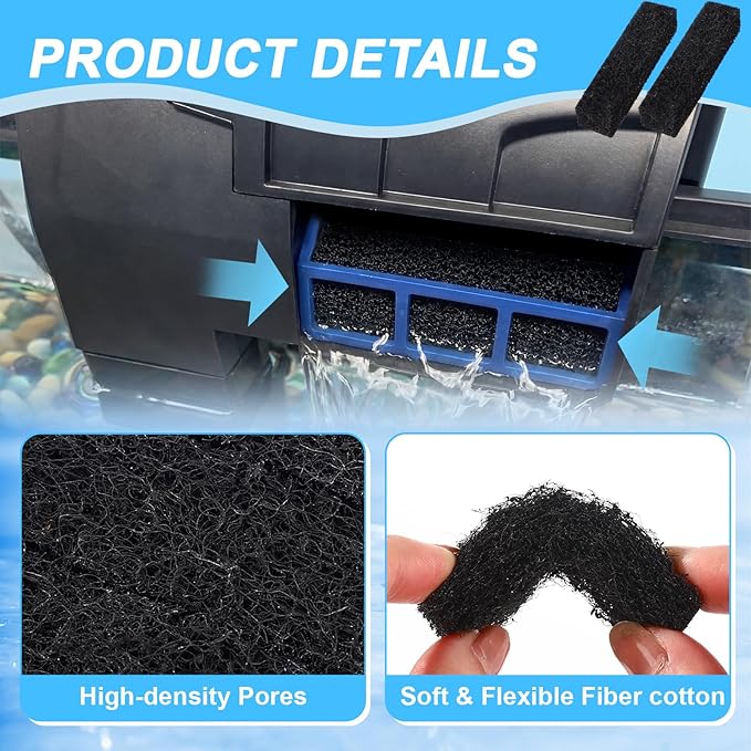 VIHOSE 50 Pcs Ammonia Reducer Filter Pads Compatible with Aqueon Quietflow LED Pro Model 10, Fiber Cotton Replacement Filter Cartridges, Aquarium Fish Tank Sponge Media for Filters(Black)