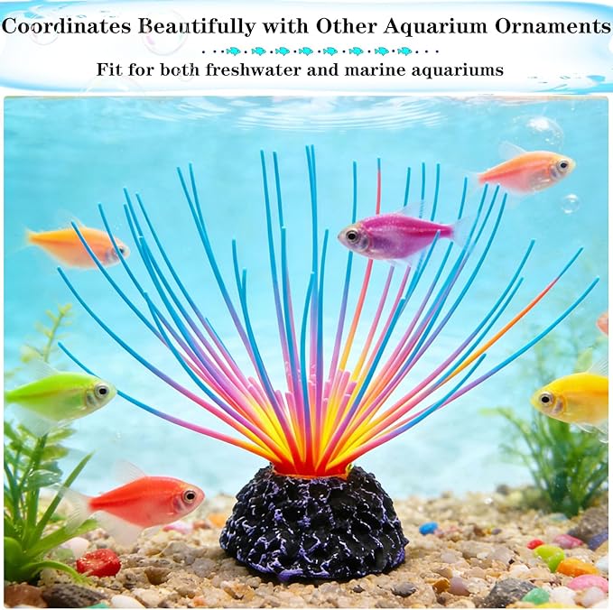 Silicone Glowing Effect Fish Tank Decorations for Aquarium, Artificial Soft Anemone Coral Plants Ornaments for Aquarium Decor Landscape, Glow in Dark Fish Tank Accessories Decorations(Rainbow)