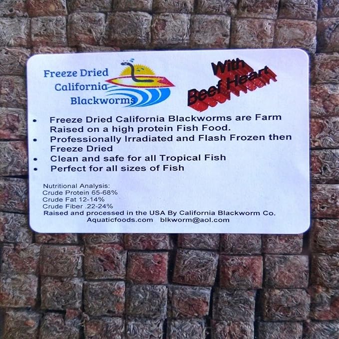 Freeze Dried California Blackworms with Beef Heart Mix for Discus, Cichlids, All Tropical Fish, California Farmed & Freeze Dried, NOT Imported from Mexico...100 gram