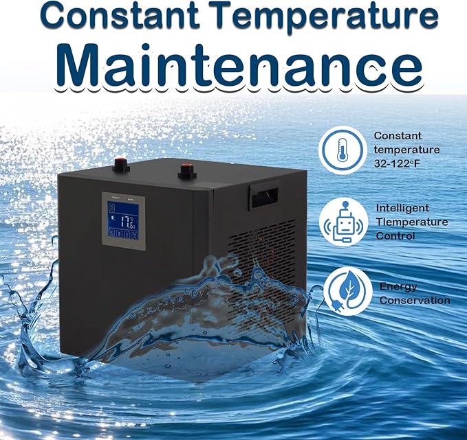 132 Gallon Aquarium Chiller,LED Display Fish Tank Chiller, 1/2 HP Active Aqua Chiller for Axolotl, Water Chiller with Pump, Nozzles and Hoops Ideal for Coral Reef Shrimp