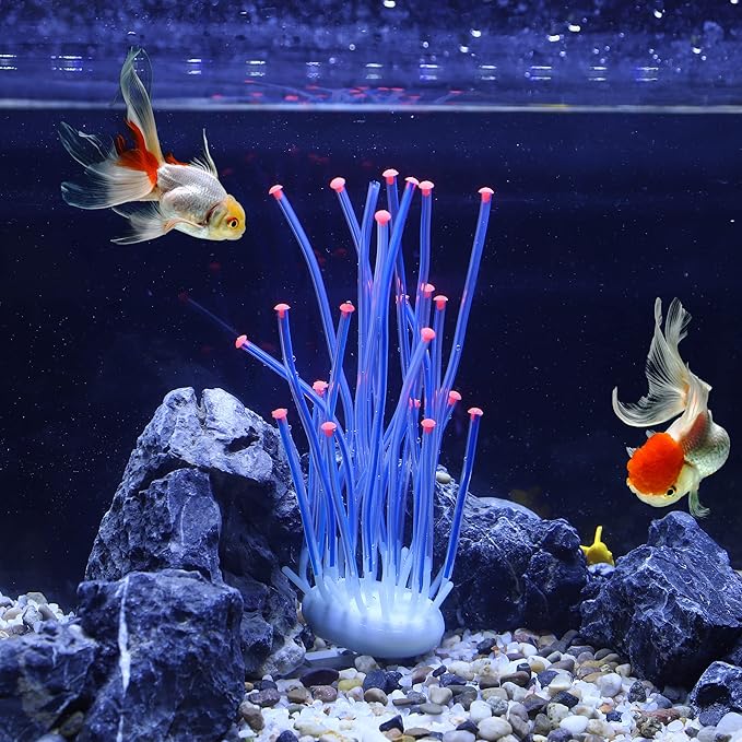 VOCOSTE Aquarium Simulation Coral Sea Urchins, Silicone Fluorescent Coral Glow Ornaments Fish Tank Landscape Decoration, Blue