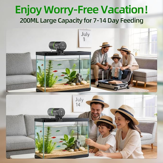 Freesea Automatic Fish Feeder for Aquarium: 3 Timers & One-Touch Easy Setup - 7-14 Day Supply with 200ML Food Dispenser - Worry-Free Vacation Feeding for Betta Turtle Tank