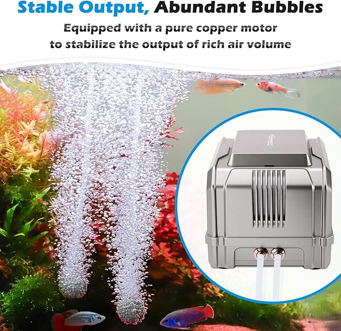 hygger 5W Powerful Aquarium Air Pump: Quiet Adjustable Fish Tank Air Pump, Dual Outlet Oxygen Aerator, Fish Tank Bubbler for Up to 150 Gallons Aquariums, for Freshwater, Saltwater, Hydroponics