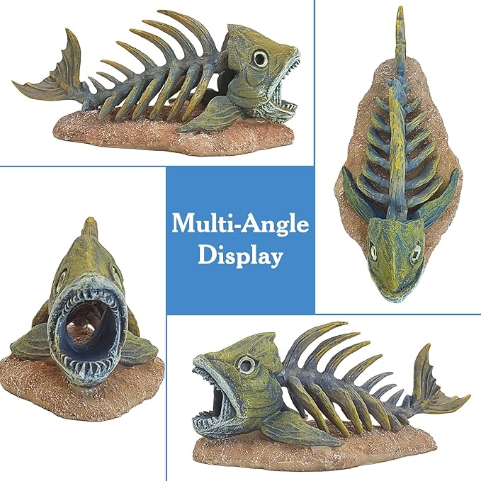 kathson Fish Tank Decorations Resin Piranha Skeleton Aquarium Decor Reptile Tank Accessories Ornament Fish Bone Hideout for Shrimp Lizards Geckos Spiders