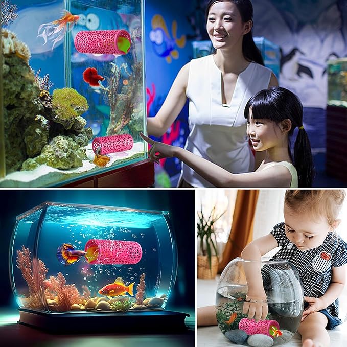 Abizoo Betta Fish Pink Tunnel Hideout for Aquarium Decoration Durable Hollow Design Easy to Clean Smooth Finish Enhances Habitat Comfort Fish Tank Accessory for Shrimp Guppies