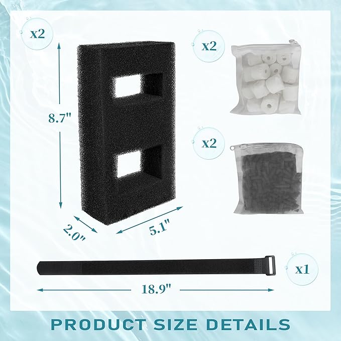 2 Set Aquarium Filter Media for Fluval SPEC, Betta, EVO and Flex Desktop Aquarium,Includes 2 Carbon Filter Refills, 2 Foam Filter, 2 Ceramic Rings & 1 Filter Cord
