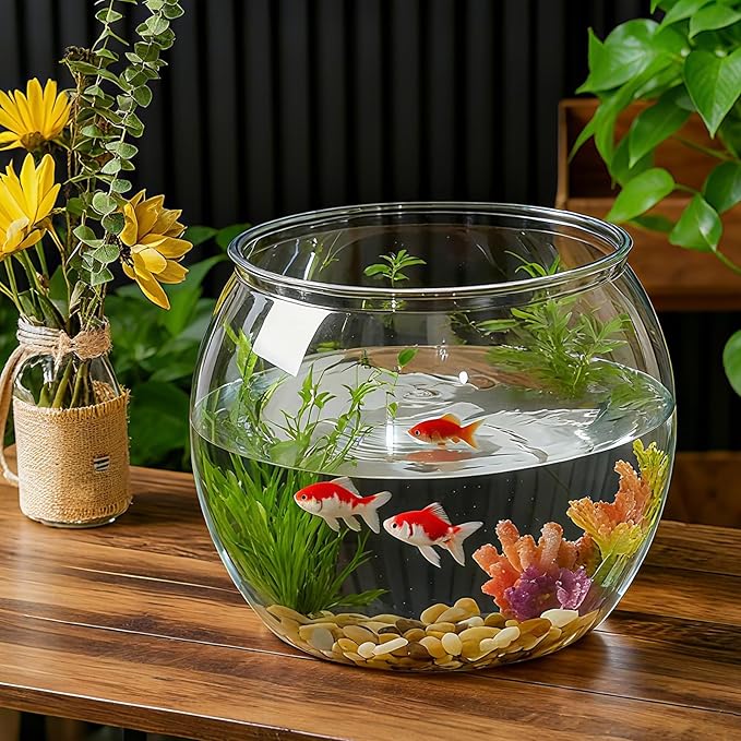 Geelin 7 Gallon Plastic Fish Tank Large Bowl Shatterproof with Crystal Clear Clarity for Terrarium, Flower Vase Centerpiece Gift for Fish Lovers (Round)