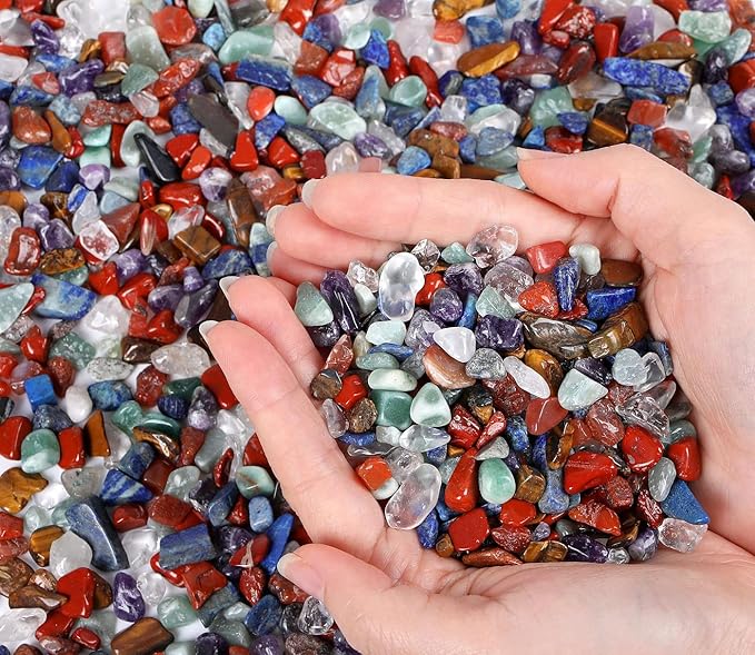 LAIDANLA 7 Chakra Crushed Stone Crystal Chips Bulk Natural Gemstones Healing Reiki Crystals Mini Quartz Vase Filler Aquarium Gravel 0.55lb
