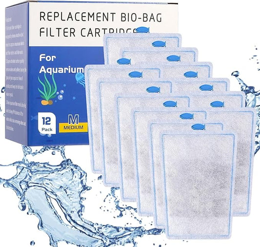 12 Pack Assembled Medium Aquarium Filter Cartridge for Whisper Bio-Bag Power Filters, Medium Replacement Filter Cartridges for ReptoFilter