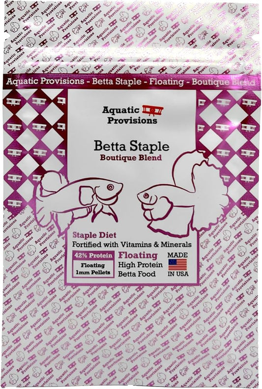 Aquatic Provisions Betta Staple Fish Food, 0.88 oz (25g) Floating 1mm High Protein Pellets
