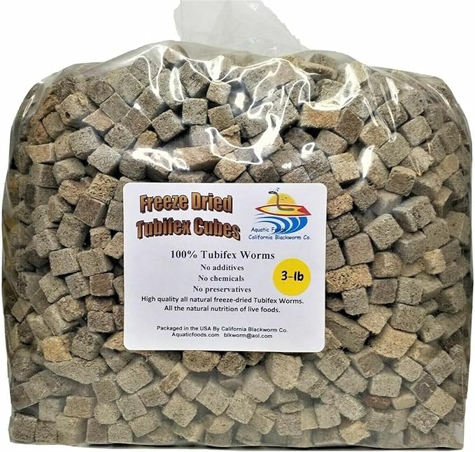 3-lbs Freeze Dried Tubifex Worm Cubes. 100% Tubifex Worms for All Tropical Fish, Marine Fish, Land & Aquatic Turtles. Premium Freeze Dried Tropical Fish Foods. 3-lbs
