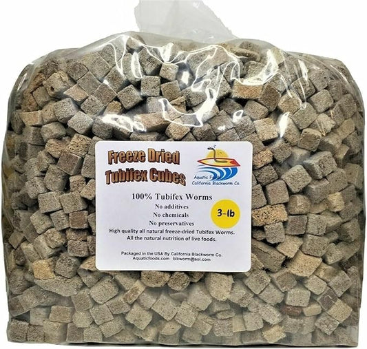 3-lbs Freeze Dried Tubifex Worm Cubes. 100% Tubifex Worms for All Tropical Fish, Marine Fish, Land & Aquatic Turtles. Premium Freeze Dried Tropical Fish Foods. 3-lbs