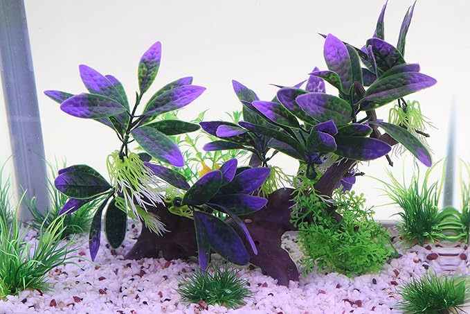 AQUA KT Aquarium Landscape Simulation Artificial Plant Purple, Plastic Plant for Fish Tank Decoration, Aquatic Water Plant, Fish Bowl Ornament