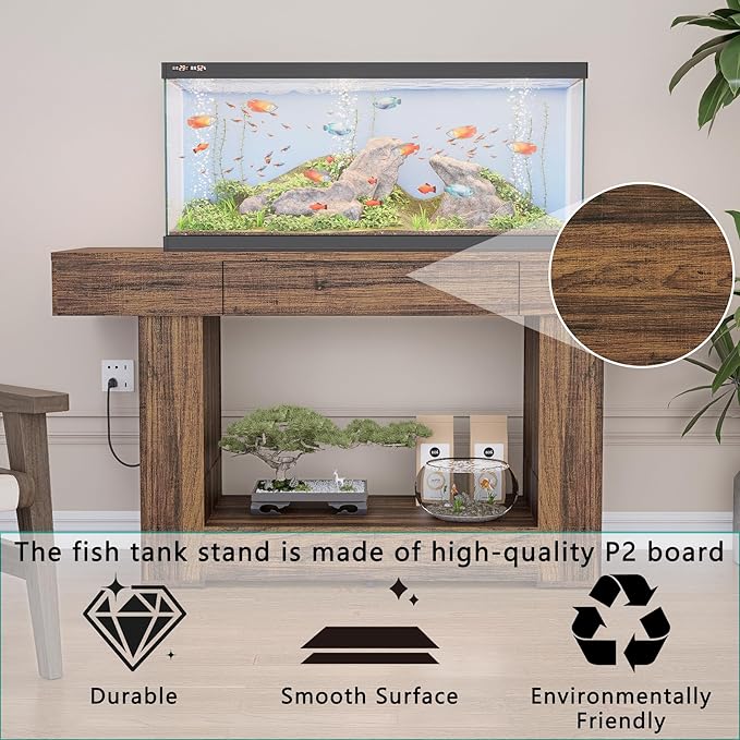 55–75/90 Gallon Aquarium Stand, 48 Inch Fish Tank Stand with Power Outlets & USB Ports, Heavy Duty Double Aquarium Stand for Turtle Reptile Terrarium, Farmhouse Tank Stand,Rustic Brown