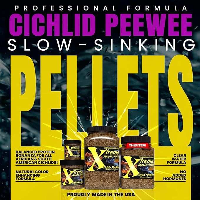 Xtreme Cichlid Peewee 1.5 mm Pellets - Proven Nutrition for Cichlids - Balanced Amino Acids, Boost Immune & Digestive Health, Color & Energy, Max Protein Freshwater Fish Food – USA Farm Grown (20oz)