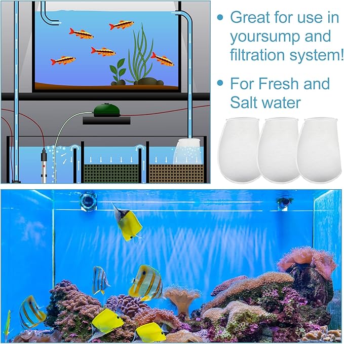 Macarrie 12 Pack 7 Inch Ring Felt Filter Socks 200 μm, Aquarium Felt Filter Bags, Fine Micro Fish Tank Sump Sock for Saltwater Aquariums (7 x 14 Inch)