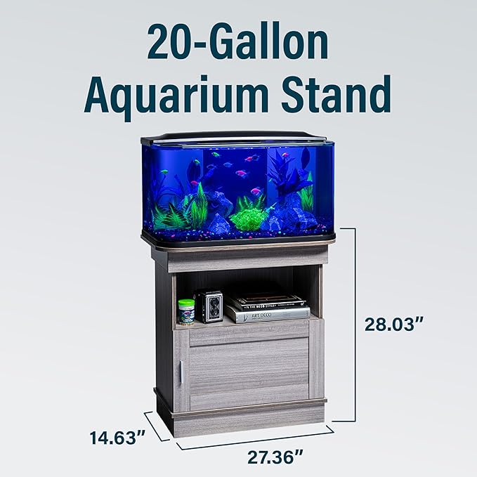 GloFish Aquarium Stand, 20 Gallons, Features Enclosed Storage Area, Display Area, Back Panel Cutout, Modern Farmhouse Look. Fish Tank Sold Separately