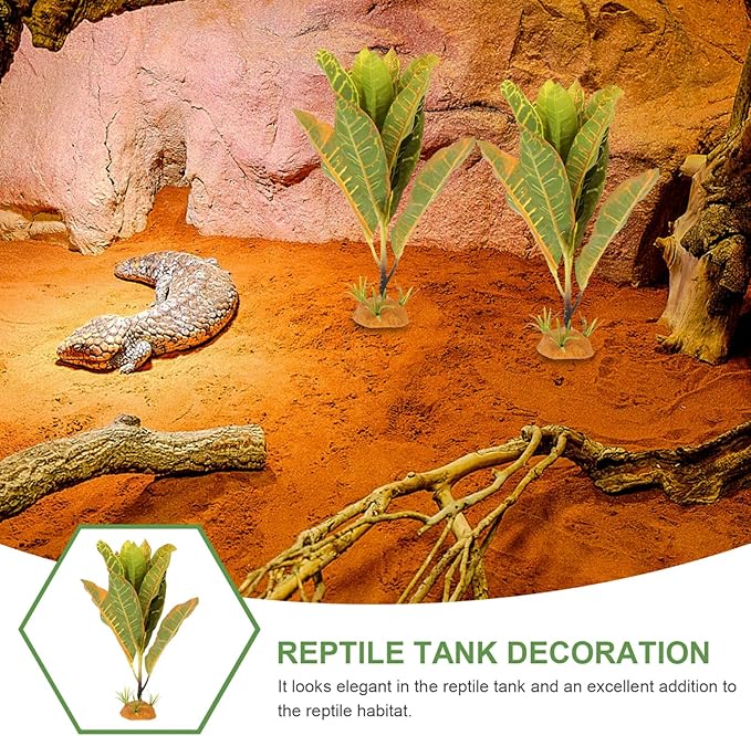 POPETPOP Reptile Plants Terrarium Plants: Fake Plant for Reptiles Aquarium Plants Terrarium Decor Reptile Tank Accessories Artificial Plant for Gecko Leopard Lizard Tortoise, 28.00X7.00X5.50CM