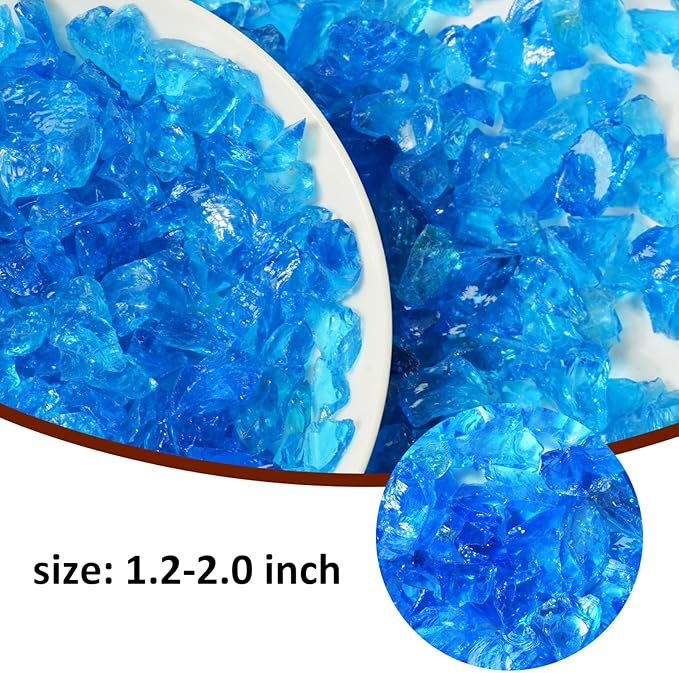 1 Lb Sea Blue,Large Decorative Sea Glass,Glass Granules Crafts,Irregular Sea Glass for Vase Fillers,Tabletop Fountain Fillers,Succulent Terrarium Decor,Aquarium,Fish Turtle Tank Decorations