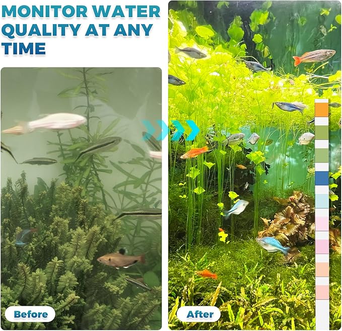 BACNUNN Aquarium Test Strips: 200CT 9 in 1 Quick & Accurate Fish Tank Water Testing Kit for Freshwater Pond Testing Nitrate Nitrite Hardness Free Chlorine pH Carbonate Total Alkalinity Copper Iron