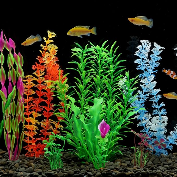 MyLifeUNIT Artificial Fish Tank Plants, 10 Pack Plastic Aquarium Plants Decorations
