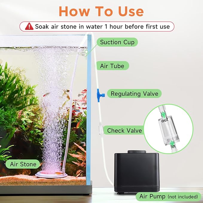 hygger Aquarium Air Stone, 4.1 Inch Nano Air Stone Makes Super Tiny Bubbles, Ultra Quiet Dissolved Oxygen Diffuser Small Airstone with Stainless Steel Base for Aquarium, Fish Tank & Hydroponic, Round