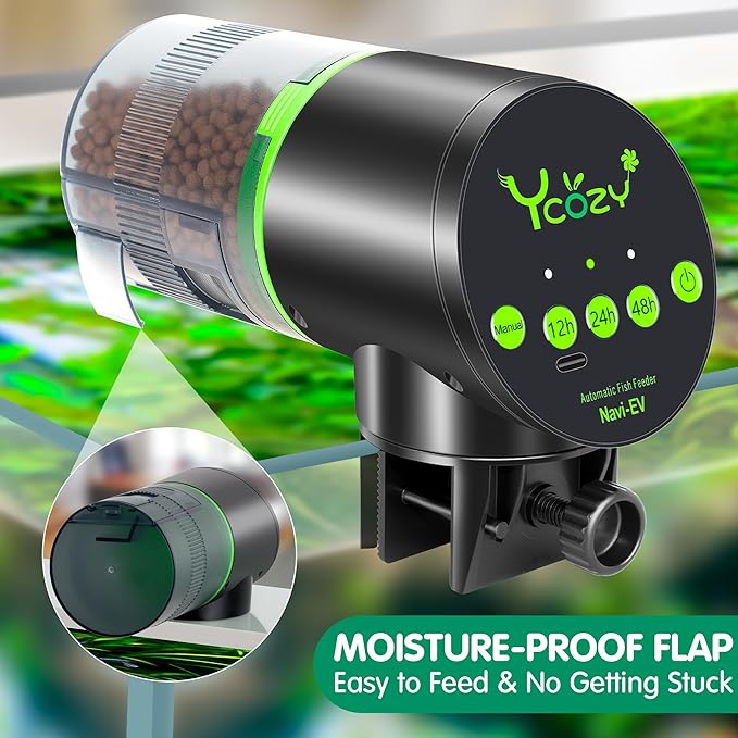 Automatic Fish Feeder with Type-C Cable Fish Feeder Automatic Dispenser for Vacation Small Tank/Betta/Turtle Upgraded Moisture-Proof Container (Rechargeable)