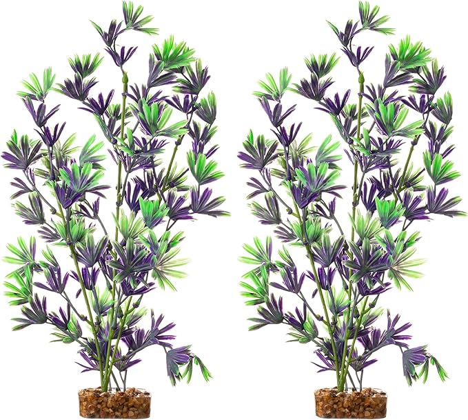 GloFish Plant Aquarium Décor, Purple and Green Large, Fluorescent Under Blue LED Light (Pack of 2)