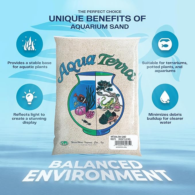 Aqua Terra Aquarium Natural Tan Sand, 5 lbs - Optimal pH Balance, Enhanced Water Clarity, Natural Aesthetic Appeal, Easy Maintenance, Eco-Friendly Health