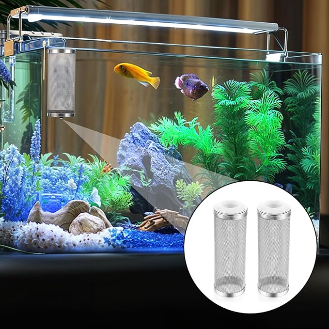 2PCS Filter Covers Aquarium, 16mm Stainless Steel Filter Intake Guard Aquarium, Metal Fish Tank Mesh Intake Strainer, Metal Prefilter Tube Net Cover, Shrimp Tank Accessories for Fish Tanks Inlet Pond