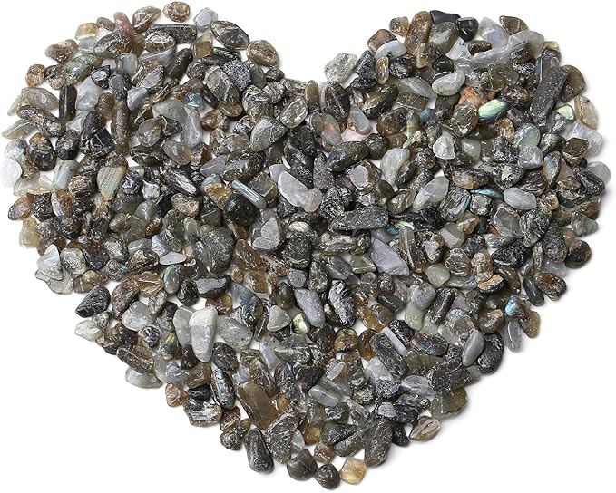 QINJIEJIE Labradorite Crystals Tumbled Chips Natural Stone Gravel Bulk Crushed Rocks Pieces Polished Quartz Stone 0.55Lbs Decorative Fish Tank Pebbles Vase Filler Irregular Shaped Gemstone