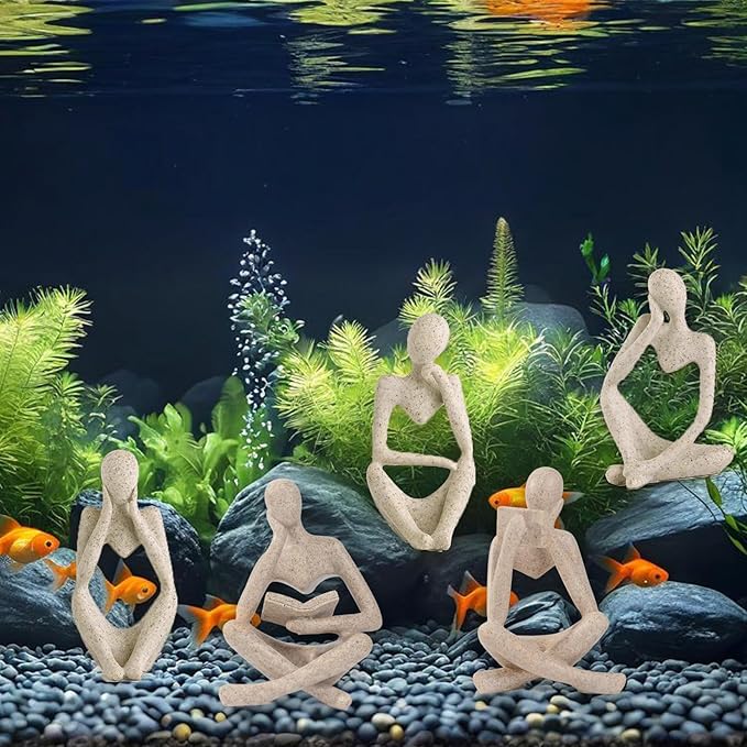 Fish Aquarium Decor Ornaments Minimalist Resin Sandstone Thinker Statue Fish Tank Decorations Small Accessories Abstract Home Decor Fish Toy for Betta Cichlid Goldfish Shrimps Hermit Crabs Turtle