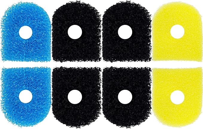 8 Pack Replacement Filter Sponges Compatible with Kulife Aquarium Filters, 2 Coarse Sponge, 4 Carbonized Sponge, 2 Fine Sponge