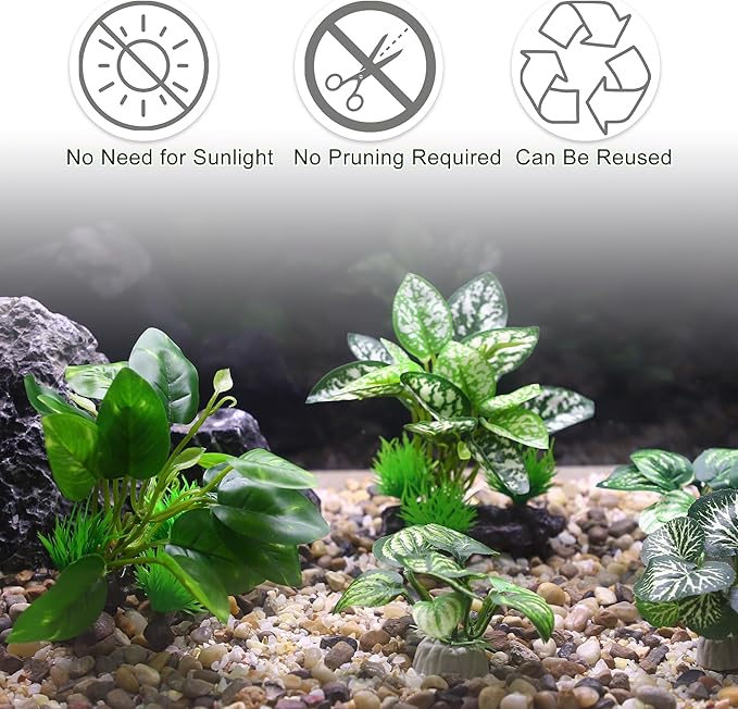 Aquarium Plastic Plants, Driftwood Betta Silk Plants, Silk Plants Aquarium Set Decorations, Silk Aquarium Plants for Betta Fish (Green, 5pcs)