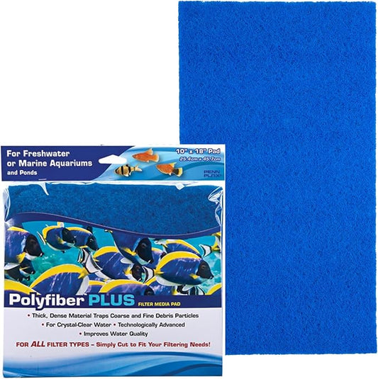 Penn-Plax Cascade Poly Fiber Plus Aquarium Filter Media Pad - Flexible Cut-To-Fit for Freshwater, Saltwater Tanks & Ponds - Works with All Filter Types - Captures Fine & Coarse Debris - 10 x 18 Inches