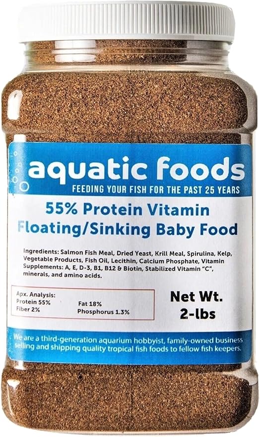 55% Protein Vitamin Rich Micro Floating/Slow Sinking Baby & Fry Food for Koi Fish & Pond Fish, All Aquarium Tropical Fish - 2-lb Medium Jar