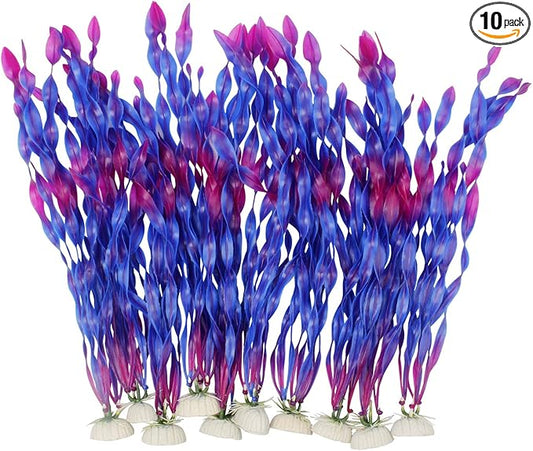 MyLifeUNIT Artificial Seaweed Water Plants for Aquarium, Plastic Fish Tank Plant Decorations 10 PCS (Purple)