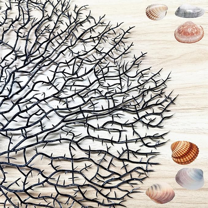 Tfwadmx Large Artificial Coral Plant Sea Fan Decor Black Fish Tank Decoration Aquarium Landscape 2 Pcs 5.9inch to 7inch