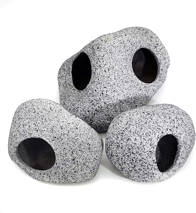 JIH Aquarium Decorations Rock, Ceramic Shelters - Shrimp Habitat, Breeding Tube, Hiding cave, Stackable Fish Tank Decor Cave for Hiding, Betta Fish (J101+J001x2)